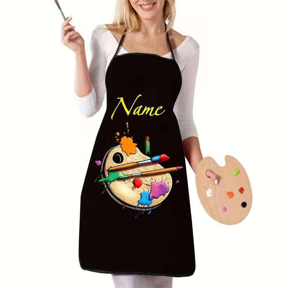 Personalized Artist Custom Name/Text Professional Palette Design Polyester Apron for Painting Cooking Baking Gift Aprons S260205