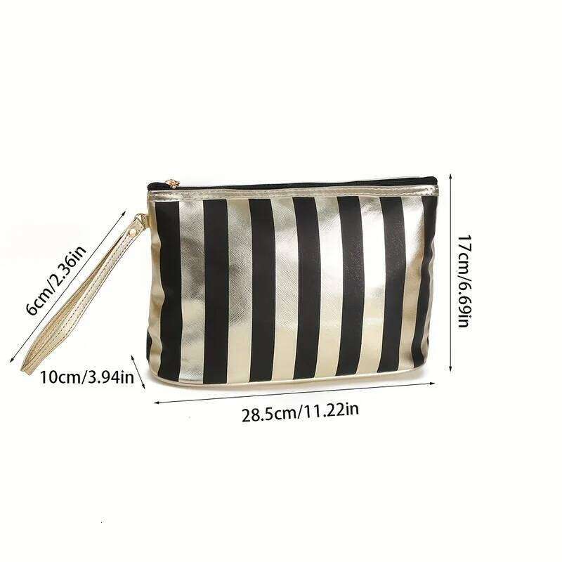 Large Capacity Makeup Bag with Golden Accents, Black Pink Gold Travel Toiletry Organizer for Brushes Lipsticks Y260206