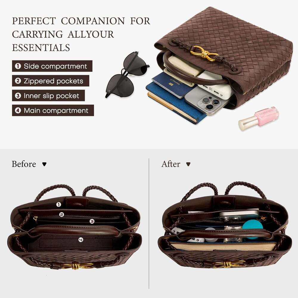 Woven Tote Bag For Women Leather Shoulder Handbag Top Handle Purses