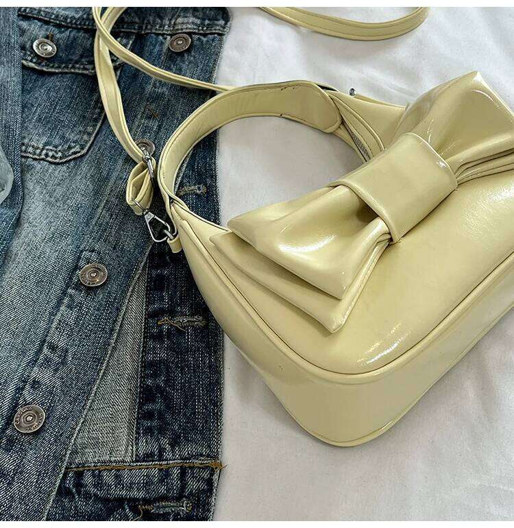 2025 New Fashion Cute Bowknot Handbag for Women Versatile Korean Style Crossbody Pu Leather Girls Tote Shoulder Bag Y260205