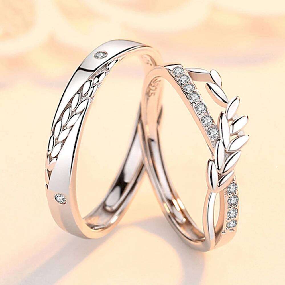 1 Pair Towards Happiness Overlap Opening Couple Ring Copper Plated Platinum Men Women Wheat Shape Finger Jewelry Drop Shipping W260206
