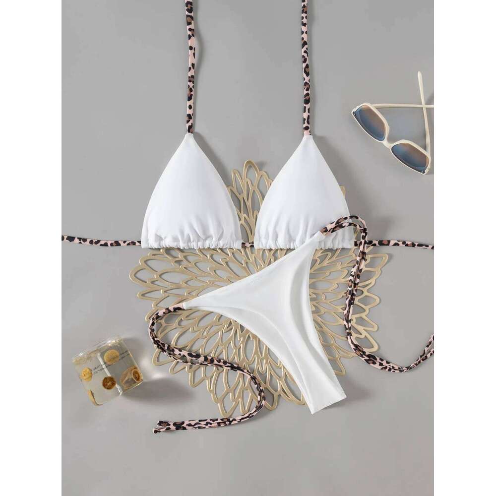 Lace-up Solid Color G-string Sexy Bikini Split Swimsuit Women Z260206