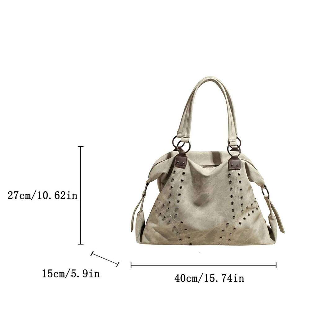 Y2K Trend Large Capacity Tote For Women 2025 Autumn/Winter Commute Shoulder Bag Vintage Pu Leather Handbag Rivet Moto Bags Y260205