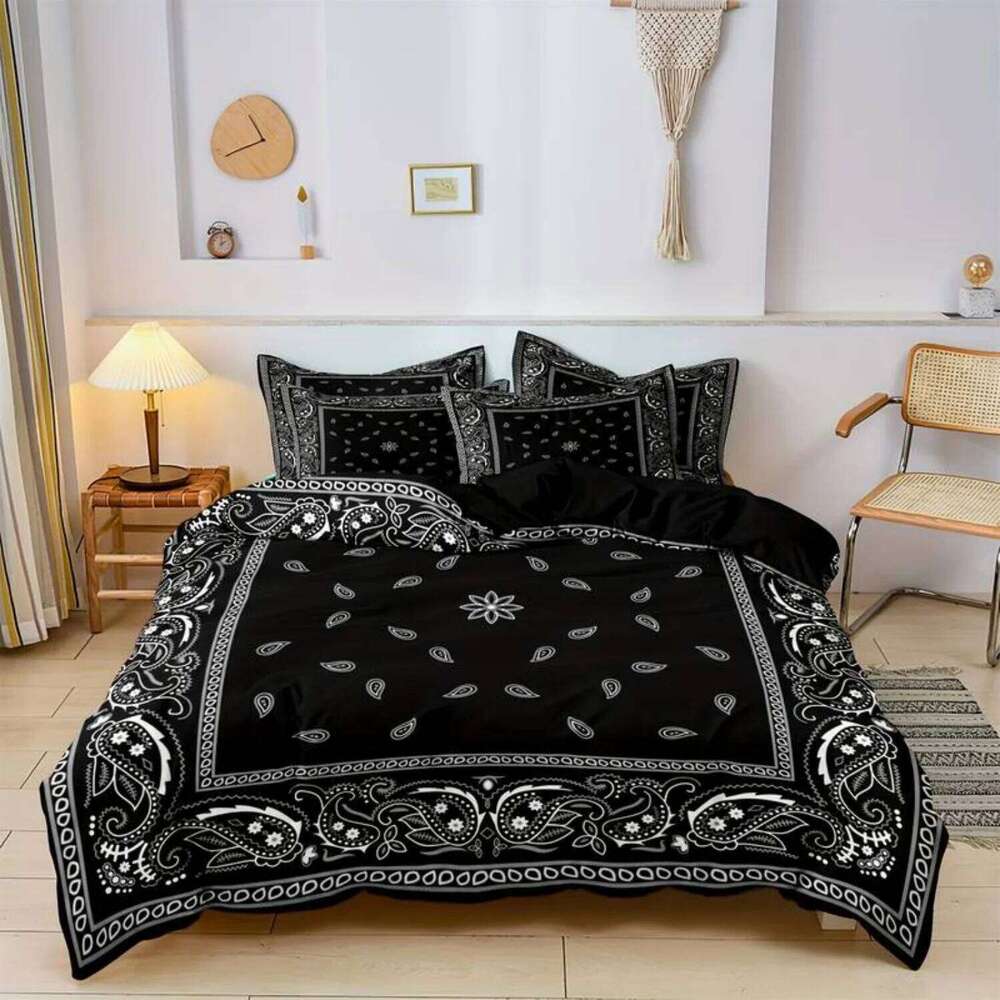 3pcs Stylish Paisley Cover Set Bandanna Pattern With Pillowcases For Bedroom And Dorm Room Decor1 Duvet Cover+2 Pillowcase XJ260206