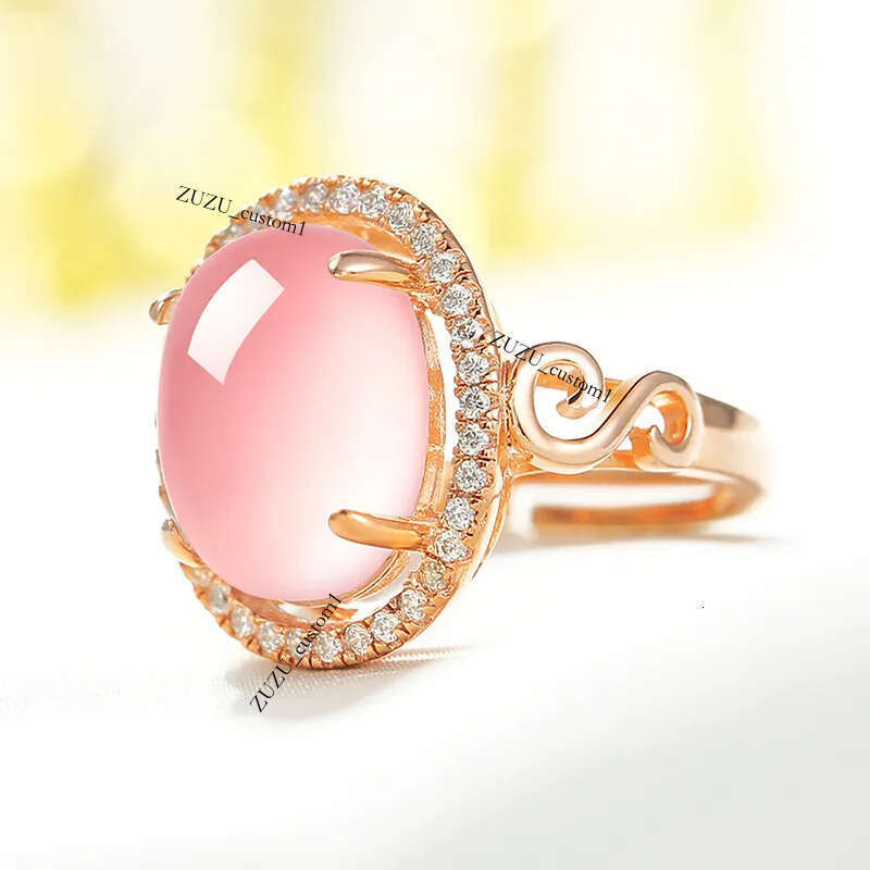 Designer Rings Retro Pink White Oval Crystal Diamond Gold Plated Zircon Ring Quality Copper Women Exquisite Jewelry