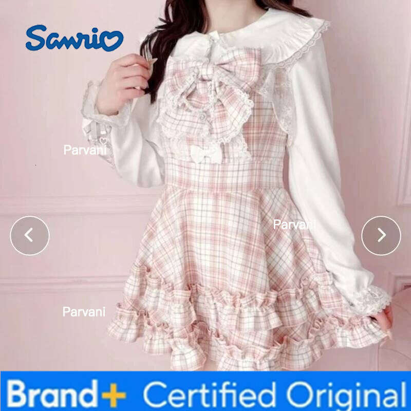 Sanrio Japanese Sweet and Cute Style Lace Bow Plaid Suspender Dress Summer New High-waisted Slim-fitting Sleeveless Short Dresses H260206 - view 6