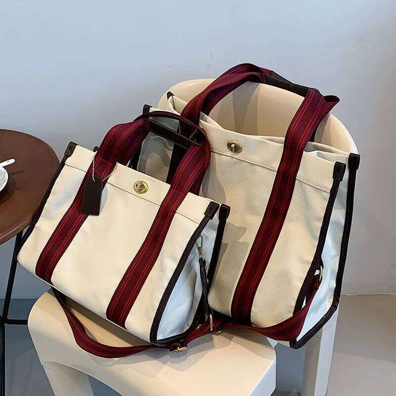 Quality Canvas Handbag For Women Large Capacity Contrast Color Wide Strap Shoulder Bags 2022 Designer Big Shopper Tote Bag Y260205