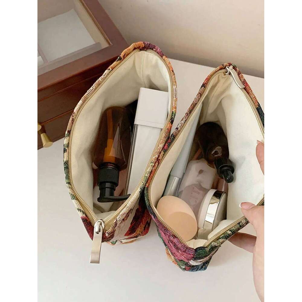1pc/set Black bottom oriole tail flower multifunctional daily makeup storage bag, portable toiletry bag Y260206