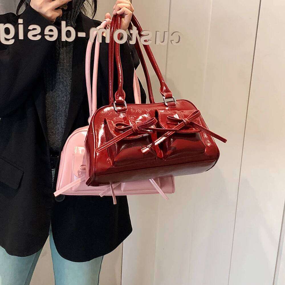 Women Stylish Underarm Double Pockets PU Leather Daily Commuting with Bow Simple Shopping Solid Color Chic Hobo Bag Y260205