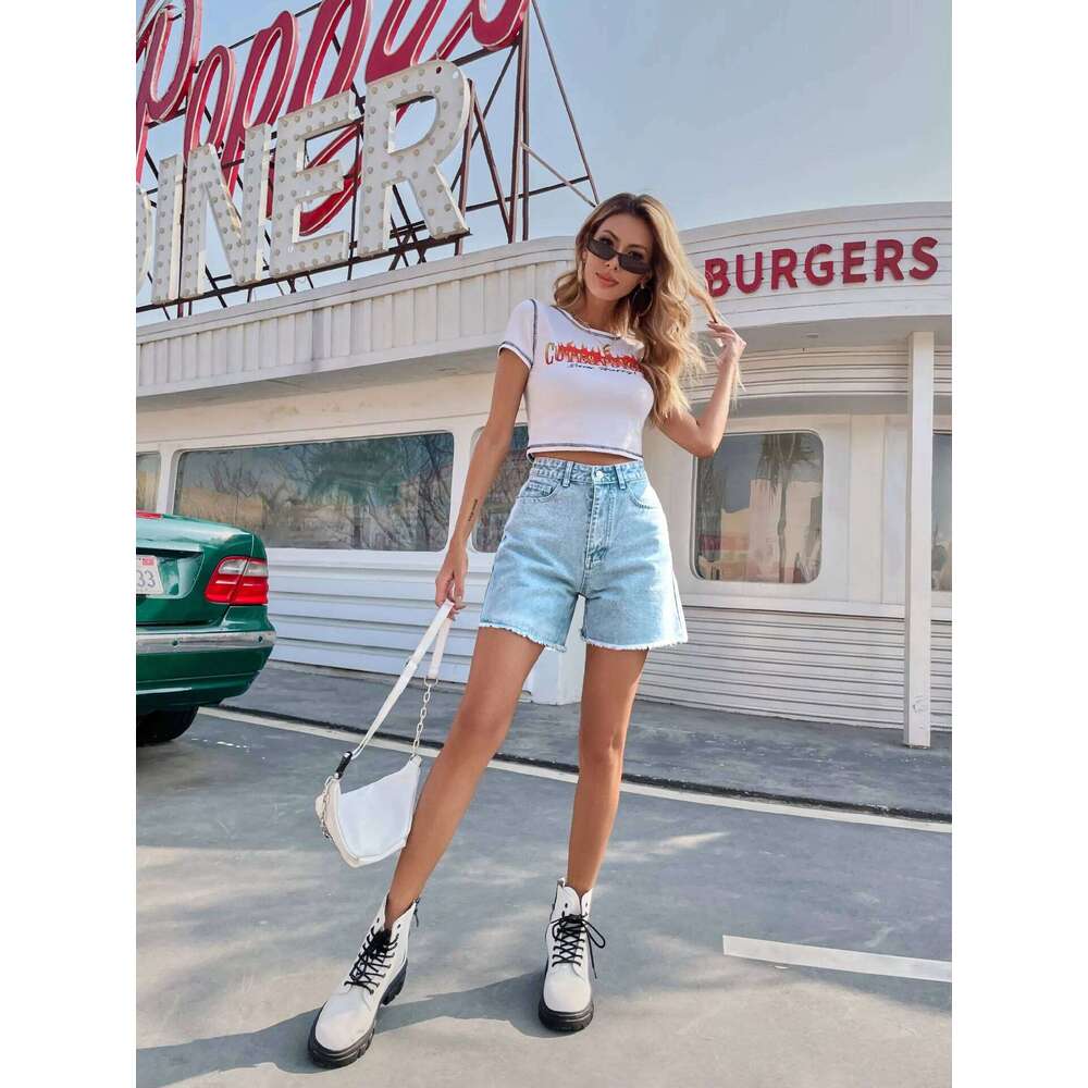 Sexy High-Waisted Jeans Women's European American Loose Style Denim Crossbody Shorts For Summer Fashion Trend C260206