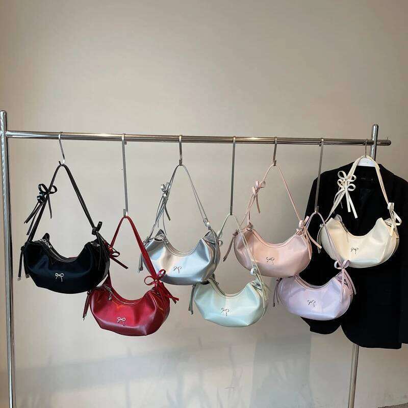 Purple Handbag Fashion Underarm For Women Trend Hobo Shoulder Black Silver Dumpling Sac A Main Bow Armpit Bag Red Y260205