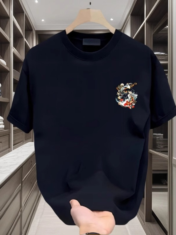 Summer 2026 New Koi Fish Print Design Short Sleeve Fashion Vintage Chinese Style Relaxed Fit Casual Round Neck T-Shirt Free Shipping