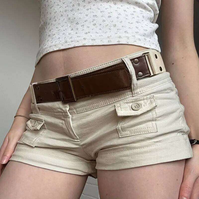 American Retro Button Pocket Tooling Shorts Women Waist Hot Casual Pants XJ260206