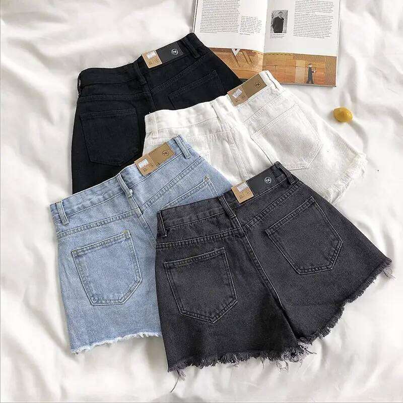 Denim Women Summer Korean Fashion Ripped Holes High Waist Short Jeans Casual Streetwear Shorts Female H260206