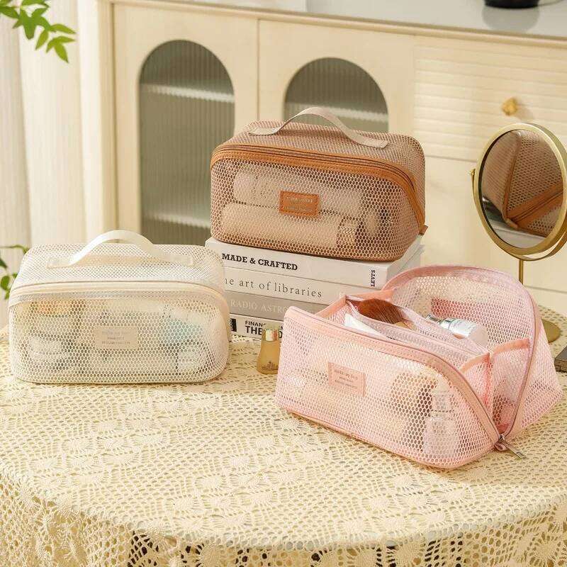 Simple Cosmetics For Women Large-capacity Waterproof Travel Portable Toiletries Storage Package Mesh Zipper Bag Y260206