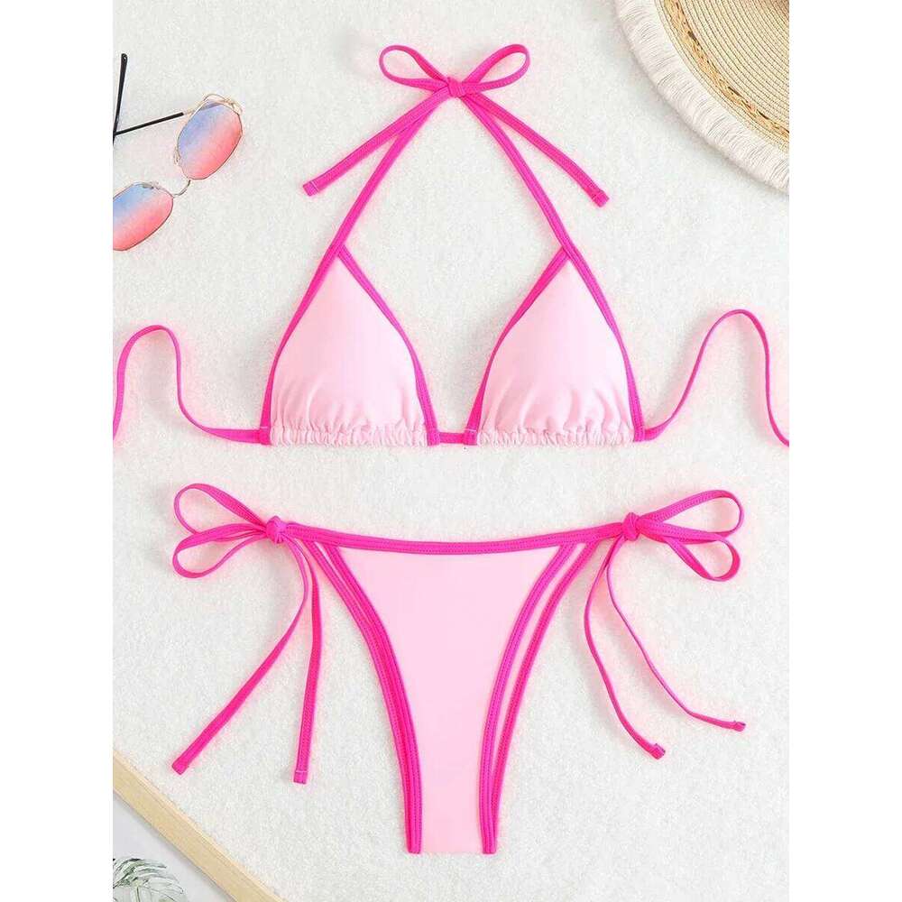 2025 Triangle Halter Bikini Sexy Brazilian Swimsuit Women String Swimwear Female Bathers Bathing Swimming Swim Suit Beachwear Z260206