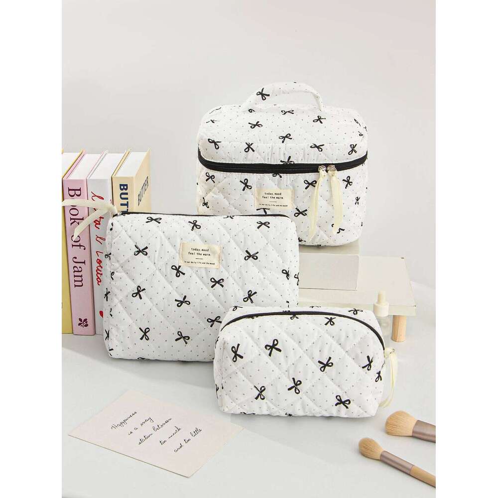 1pc/set Bow Quilted Essential Multi-function Portable Bag, Holiday Gift Makeup Bag Y260206