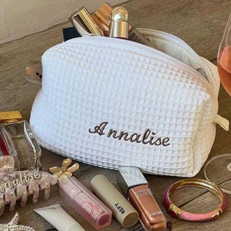 Custom Embroidered Name Makeup -Travel Toiletry Bag Durable Soft Cosmetic Pouch Women Perfect Gift for Wedding Daily Use Y260206