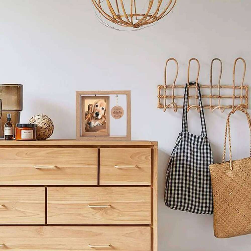 Wooden Postcard Solid Wood Rotatable Desktop Ornament Pet Commemorative Photo Frame S260205