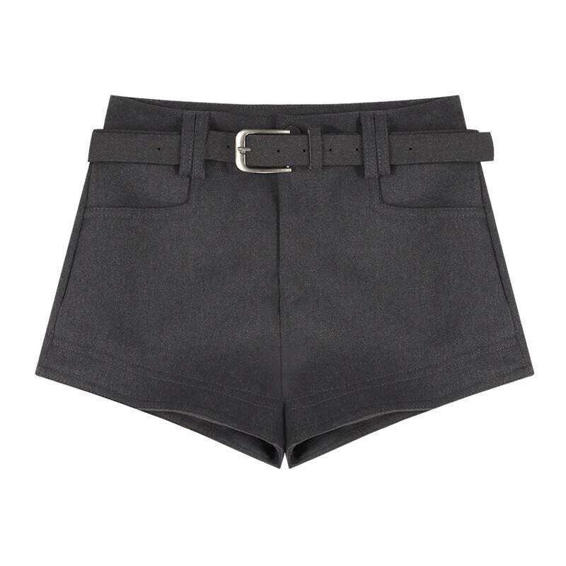 American Hot Girl Coffee Color Tweed Shorts Women Autumn Winter New Style Fashion Low Waist Straight Wide Leg Casual Pants XJ260206