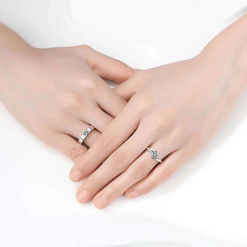 2Pcs/sets Geometric Love Heart Zircon Paired Rings for Couple Promise Matching Wedding Ring Set Senior Designer Jewelry W260206