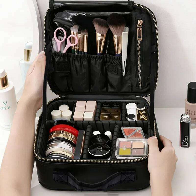 Professional Bag for Women PU Leather Cosmetic Bags Waterproof Manicure Toolbox Artist Travel Makeup Case Y260206