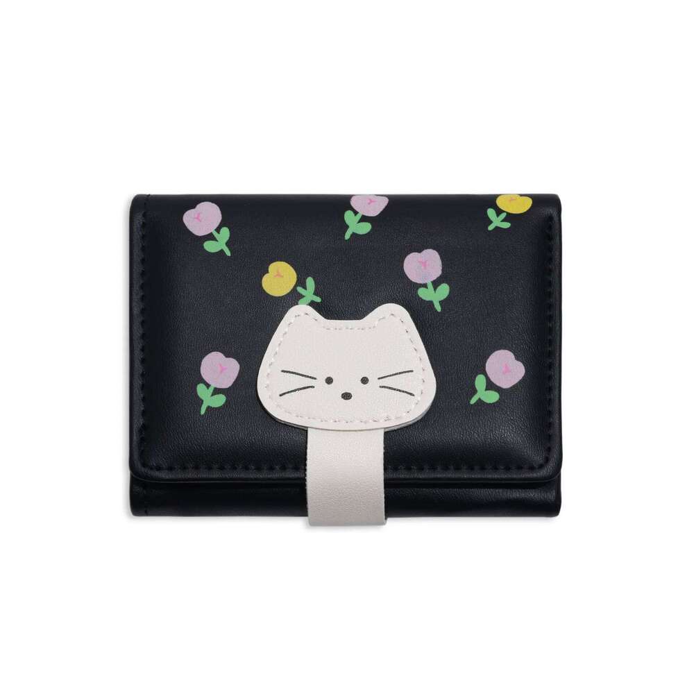 New Cute Cats Tulip Brief Three-fold Coin Women's Advanced Money Clip Purse Everyday go Shopping Use Gifts Y260206