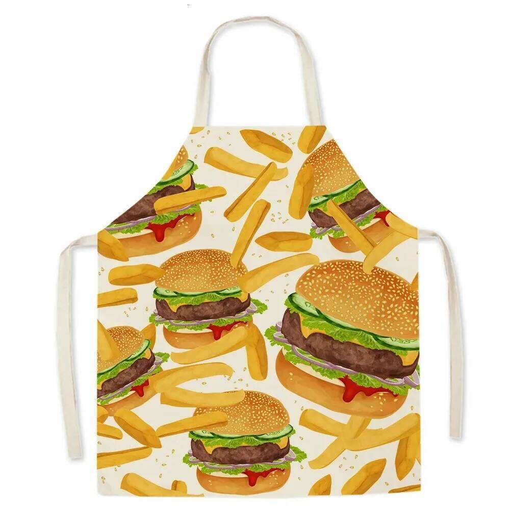 Cute gourmet burger fries pizza pattern men and children sleeveless bib for women kitchen cooking apron S260205
