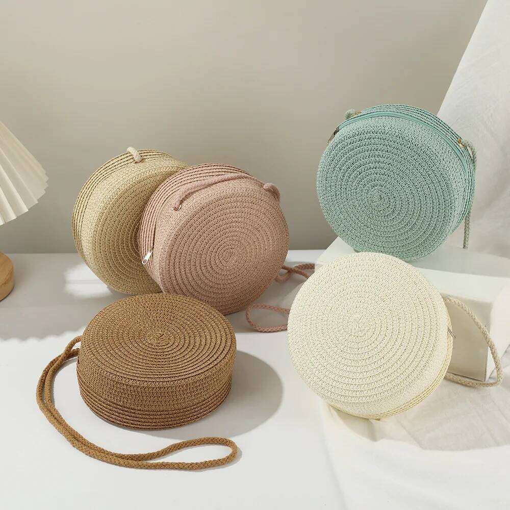 Minimalist Straw Bag Round Crossbody Purse Women Shoulder Vocation Style Handbag XJ260129
