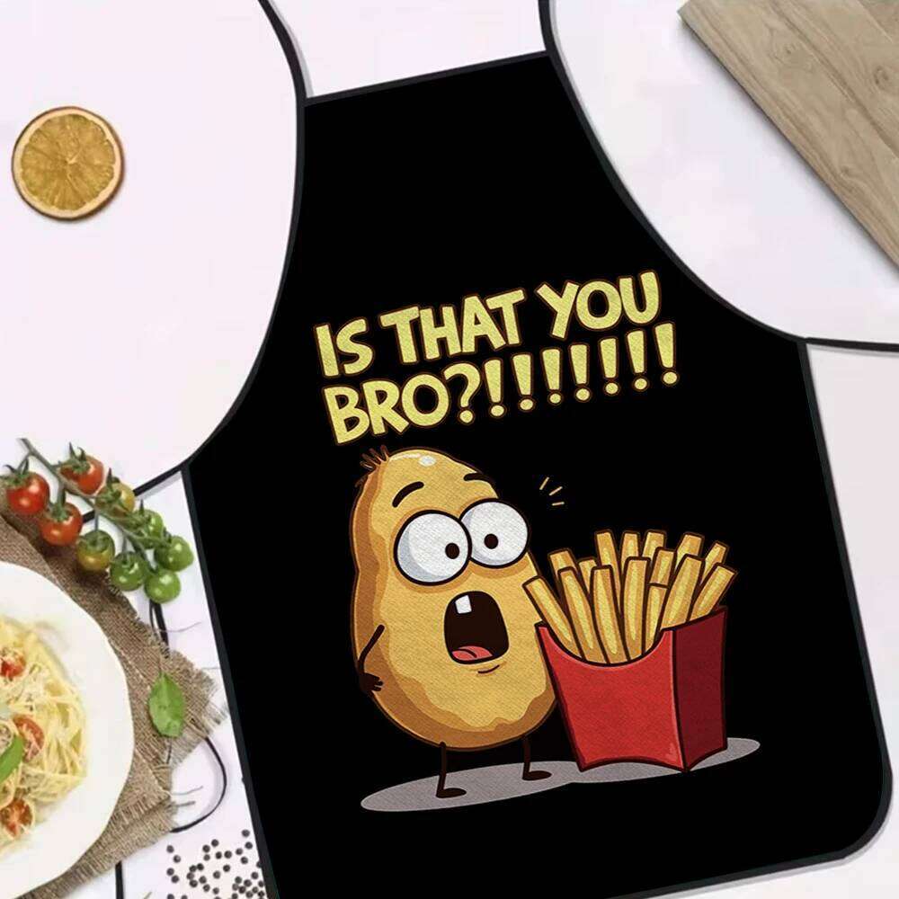 1pc Funny "Is That You Bro?" with Potato Character Design - Durable Polyester Kitchen Apron for Cooking, Baking, 60x80cm S260205