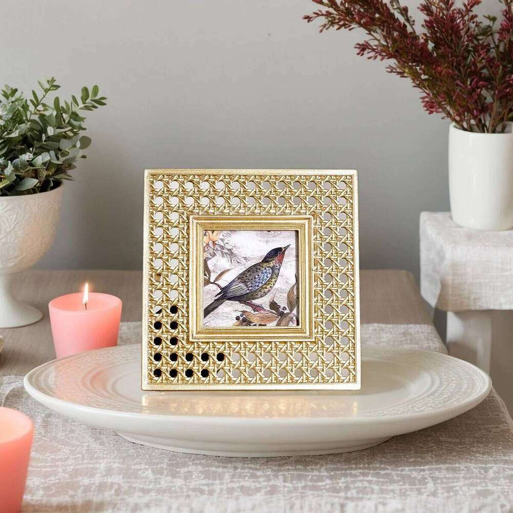 1PC, square decorative photo with a golden classic rattan weaving pattern frame decoration S260205