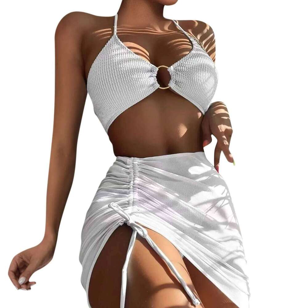 Women'S Summer Beach Swimwear Four Piece Sexy Mesh Cover Up Three Pointed Bikini Swimsuit Fashion Beachwear XJ260206