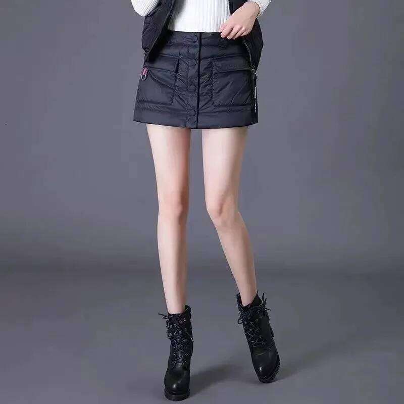 Autumn Winter Down Cotton Short Women New Pure Colour Fake Two-Piece Skirt Pants Fashion Covered Button Culottes Female XJ260206
