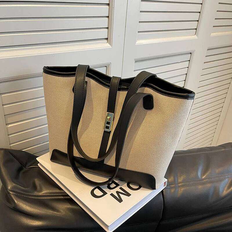 Women canvas fashion large capacity tote popular women simple commuting with one-shoulder bag Y260205
