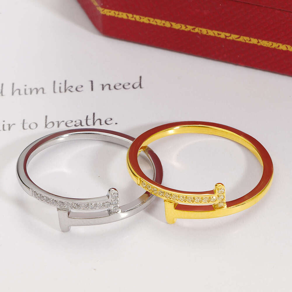 Double T Inlaid Diamond Design Cross Titanium Steel Non-fading Index Finger Knuckle Ring For Women