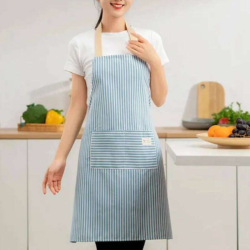 Japanese Style Linen Striped Apron Adjustable Neck Hanging Sleeveless Elasticity for Kitchen Cooking Gardening Household Use S260205
