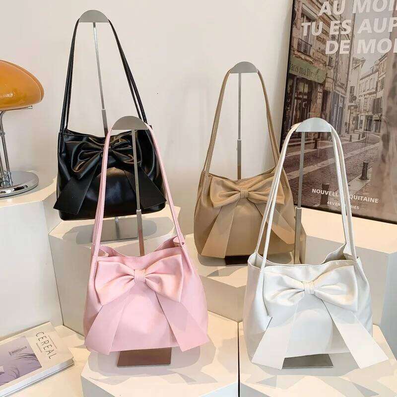 Women's Leather Bags, Sweet Stylish Butterfly Bow Tote Bag, Solid Color Simple and Versatile Single Shoulder Handbag Y260205