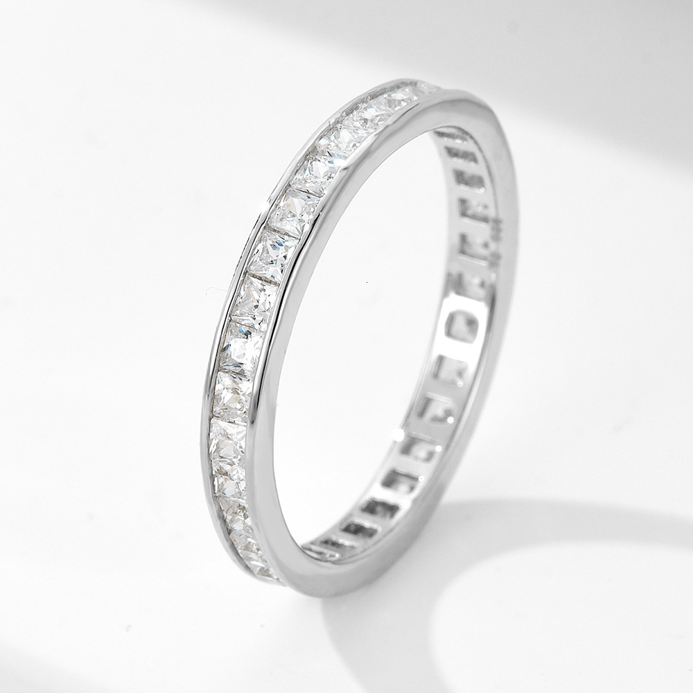s925 sterling silver single row square wedding full diamond band, starry sky ring, jewelry, bestseller