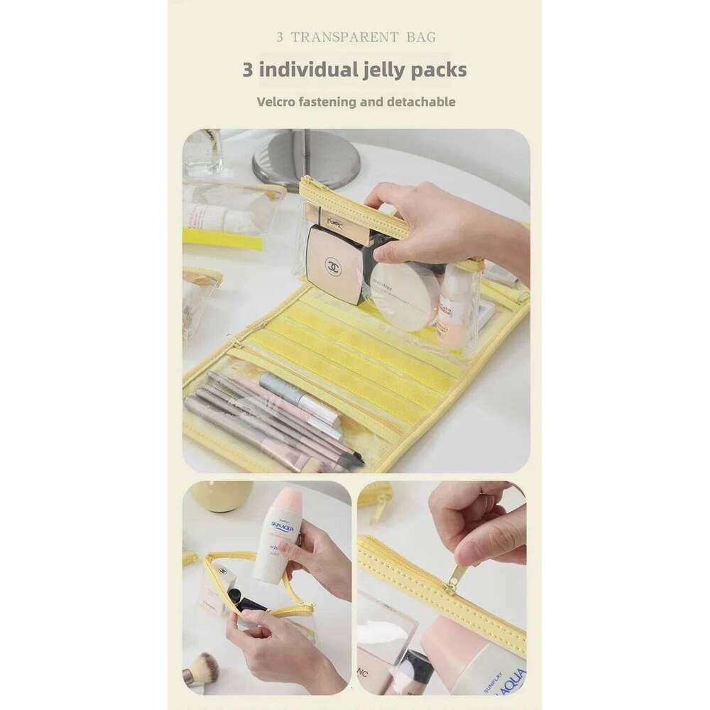 Portable Makeup with 3 Detachable Clear Pouches Large Capacity Toiletry Organizer Waterproof Travel Cosmetic Bag for Women Y260206