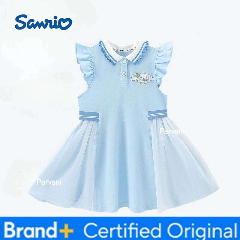 Sanrio Cinnamoroll Cute Summer New Girls Comfortable Cotton Skirt 2025 Cartoon Embroidery Mesh Lapel Dress Holiday Gift H260206 - view 6
