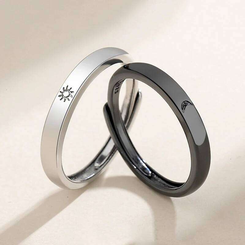 New Simple Couple Rings Silver Color Sun Moon Adjustable Open Ring For Women Men Wedding Fashion Jewelry Gifts W260206