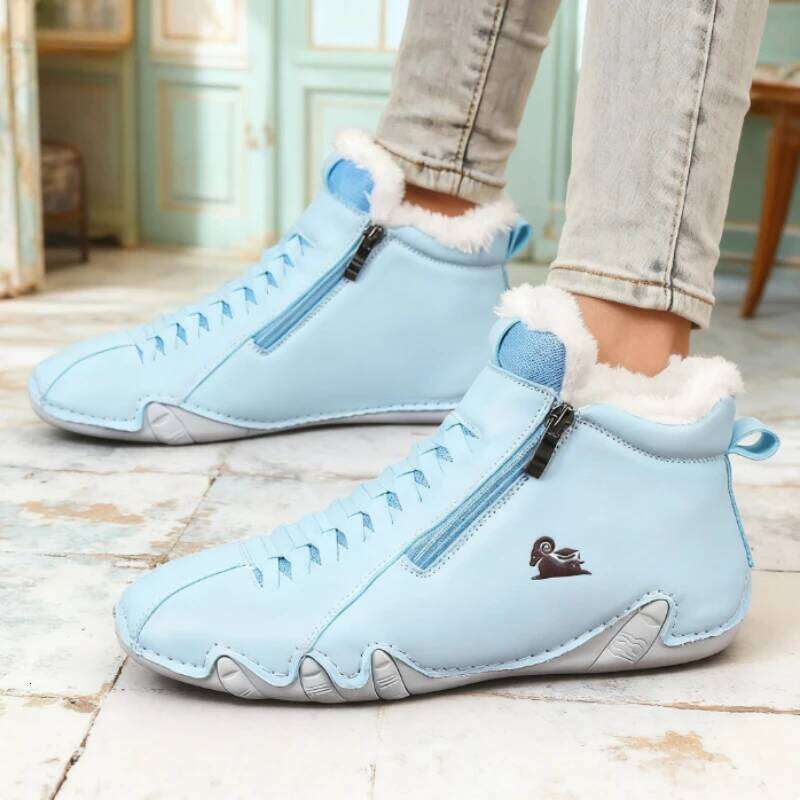 Casual Side Zipper Short Boots Versatile Flats Bottom Fashion Pu Leather Women's Loafers Winter Keep Warm Shoes