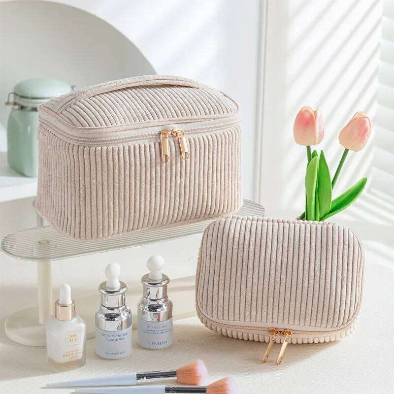 Stylish Corduroy Makeup Bag Set Women,Large Capacity with Multiple Compartments, Ideal for Travel & Daily Cosmetics Storage Y260206