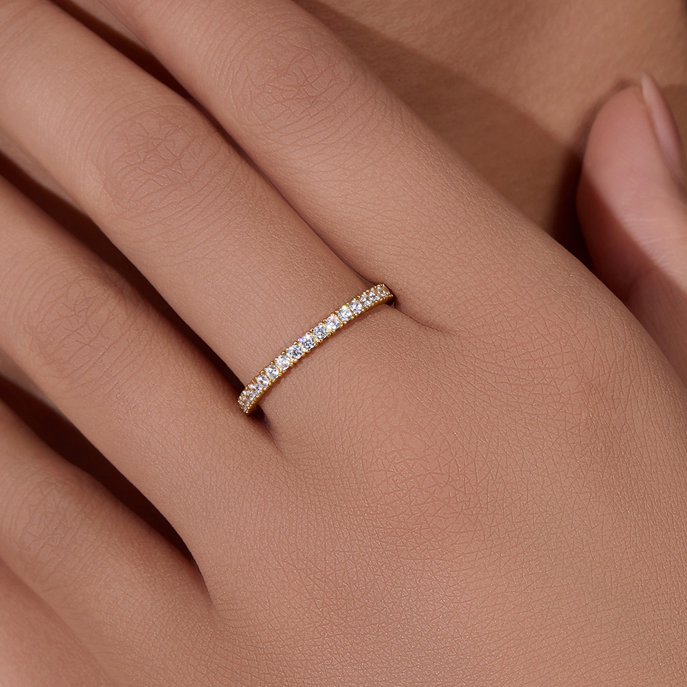 Micro-inlaid zirconia full-diamond sterling silver, fashionable simple, ins style, versatile stackable ring, hand accessory