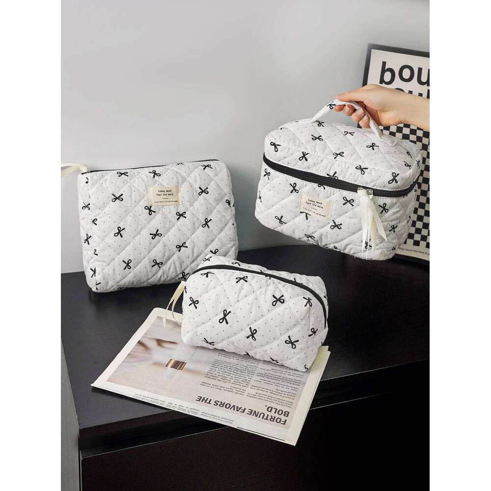 1pc/set Bow Quilted Essential Multi-function Portable Bag, Holiday Gift Makeup Bag Y260206