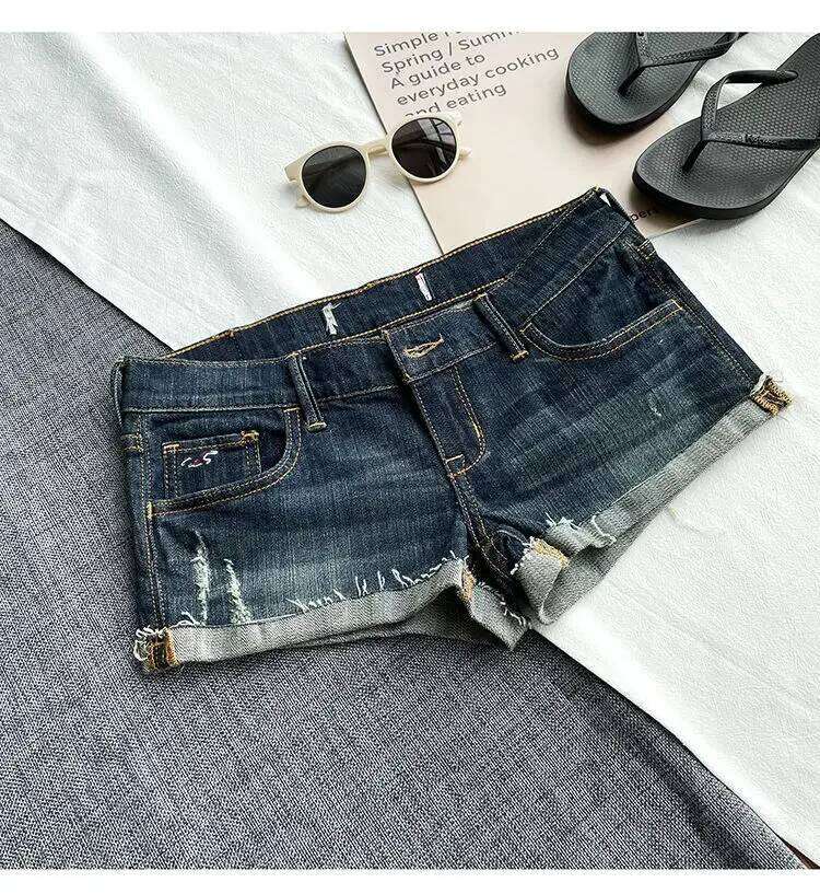 25 Summer Women's Denim Female Ultra-low Waist Navel Stretch Slim Sexy Curling Hot Pants Y2k Shorts C260206