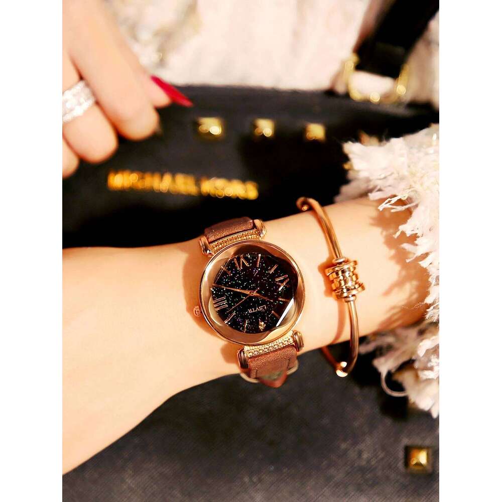 1 Piece of Fashionable, Elegant, Exquisite Durable with Soft Leather Straps Available in Multiple Colors, Casual Simple Women's Quartz Watch Suit