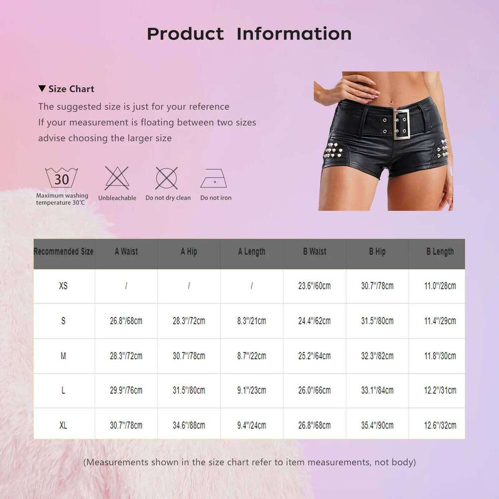 Womens Rivets And Belt PU Leather Pants Hot Shorts Slim Fit Short Bottoms Club Rock Music Festival Costume XJ260206