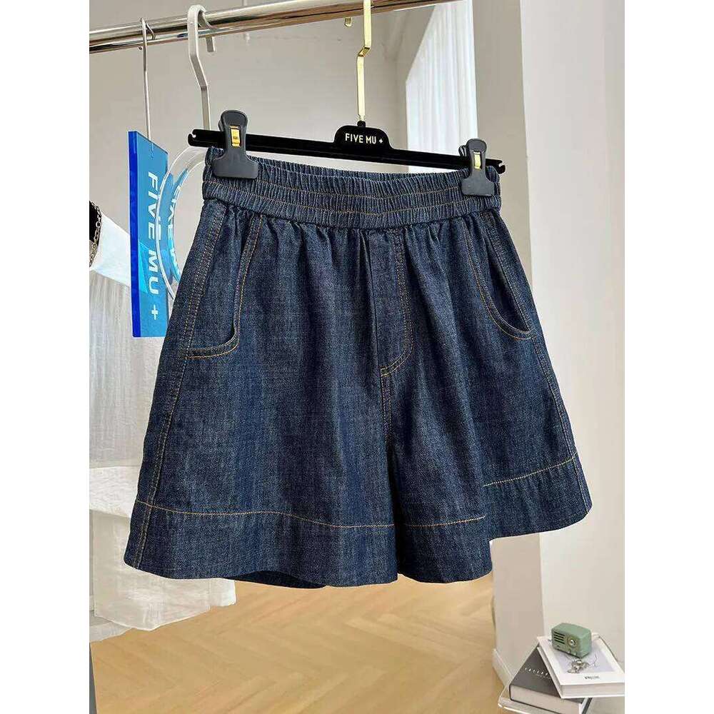 Women's Casual Elastic Waist Denim Vintage Summer Loose Straight A-line Jean Shorts C260206