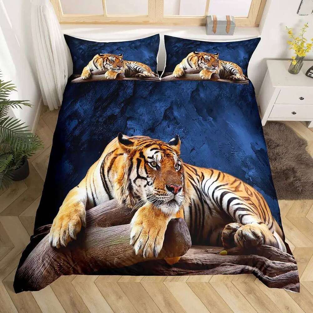 Tiger 3D Print Duvet Cover Queen Size Wild Animals Bedding Set For Kids Teens Room Decor Animal Fur Comforter Covers Sets XJ260206